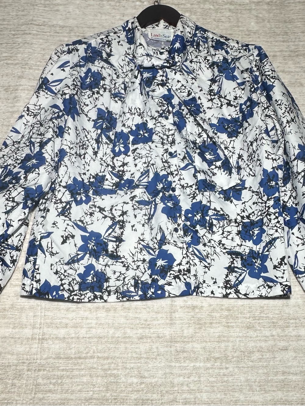 Land N Sea Blue Floral Long-Sleeve Secretary Blouse